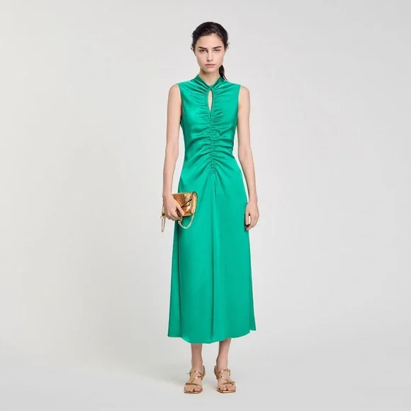 Sandro DRAPED SATIN-EFFECT DRESS - Picture 3 of 7